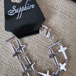 Silver‑Tone Multi‑Cross Link Bracelet — Faith‑Inspired Design, Adjustable Fit